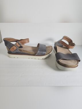 Josef Siebel Clea 09 2-Tone Leather Bronze Gray Tan Wedge Sandals EU 40 US 9.5M